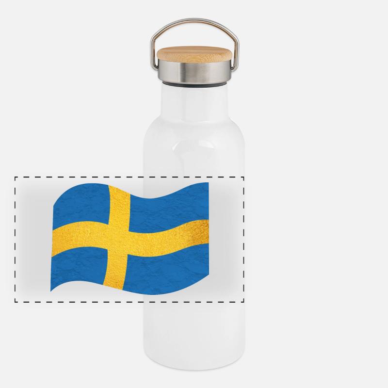 Le drapeau de la Suède Sverige Gourde isotherme avec bouchon en bambou