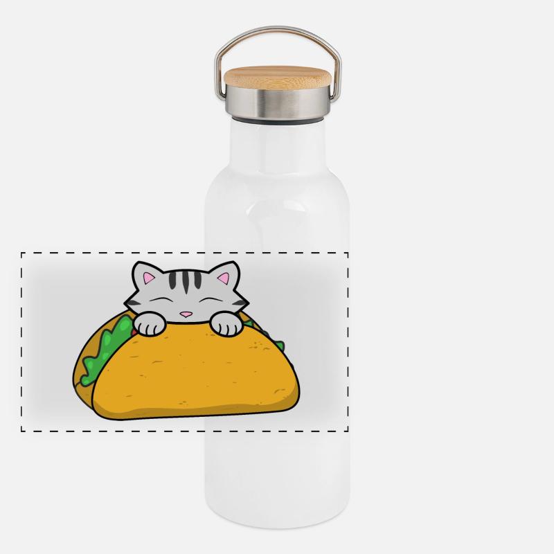 Happy Taco Tuesday, chat mignon mangeant un taco Gourde isotherme avec bouchon en bambou