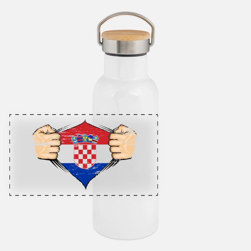 Drapeau de la Croatie utilisé Gourde isotherme avec bouchon en bambou