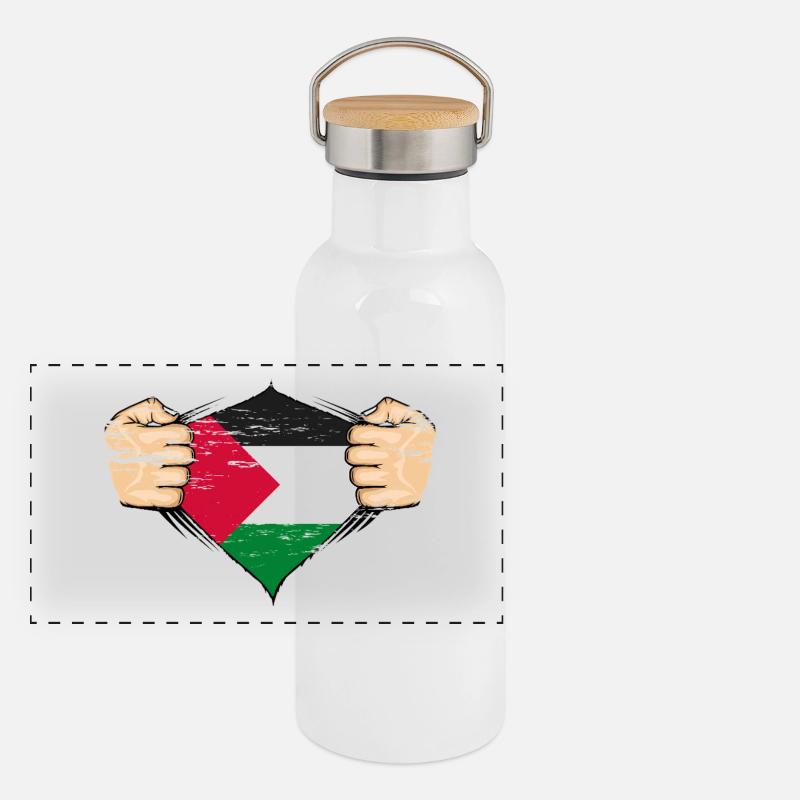 Drapeau de la Palestine Design utilisé Gourde isotherme avec bouchon en bambou