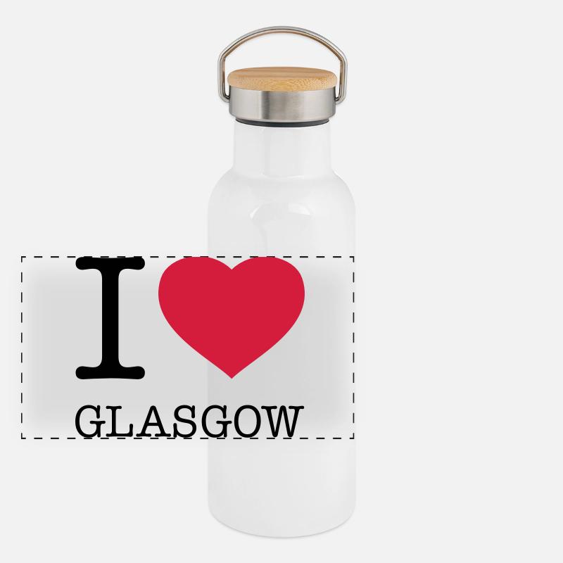 I LOVE GLASGOW Scotland Schottland Panorama Thermosflasche mit Bambusdeckel