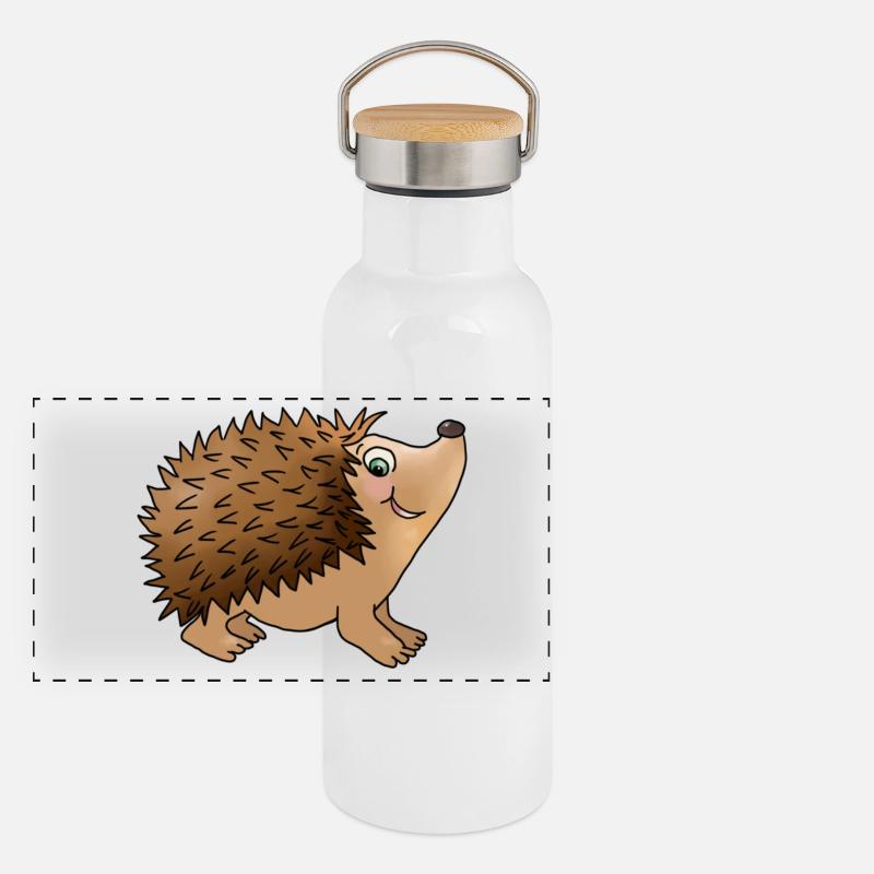 Hérissons amicaux - Gourde isotherme avec bouchon en bambou - blanc