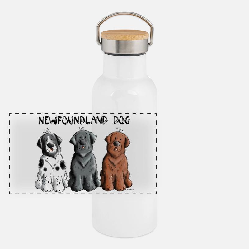 Newfoundland Dog Team Panoramic Thermal Bottle with Bamboo Lid