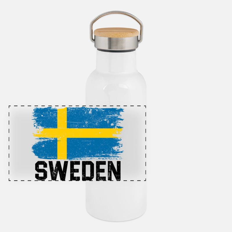 Swedish Brush Flag Panoramic Thermal Bottle with Bamboo Lid