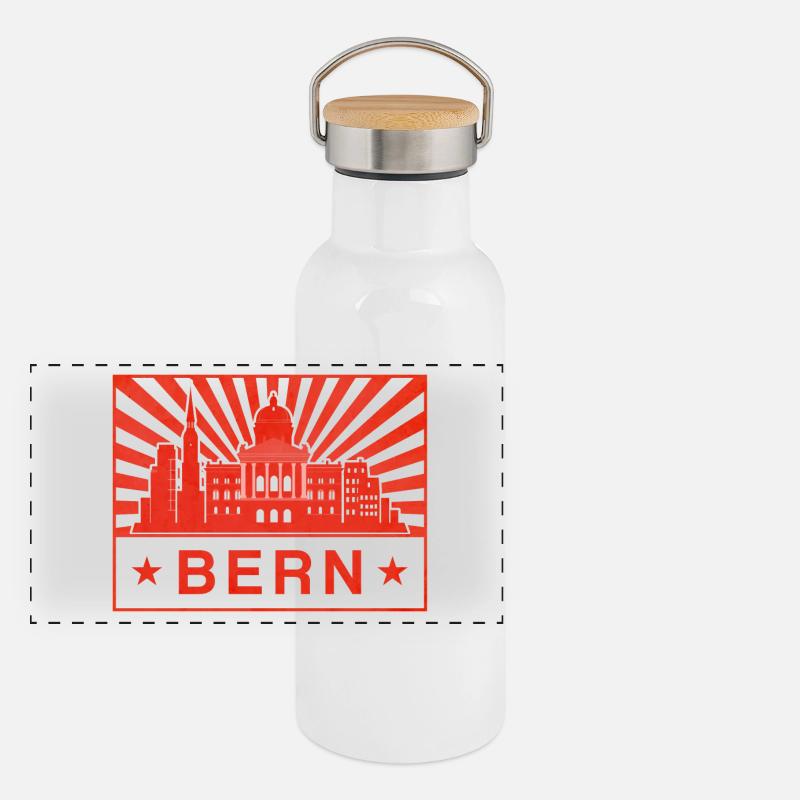 Bern Skyline Emblem Panorama Thermosflasche mit Bambusdeckel