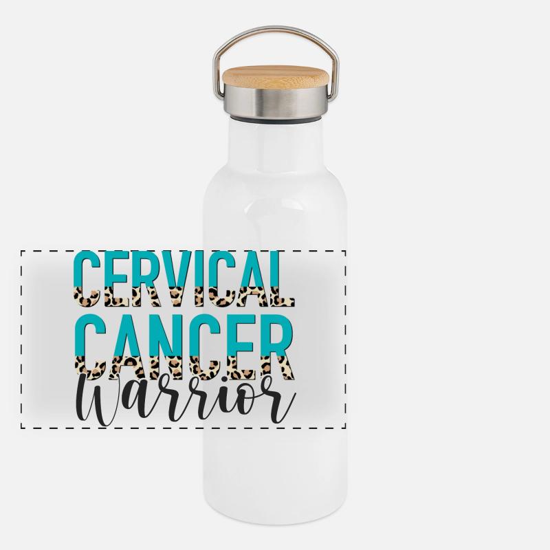 Gebärmutterhalskrebs HPV Cervical Cancer Warrior - Gourde isotherme avec bouchon en bambou - blanc