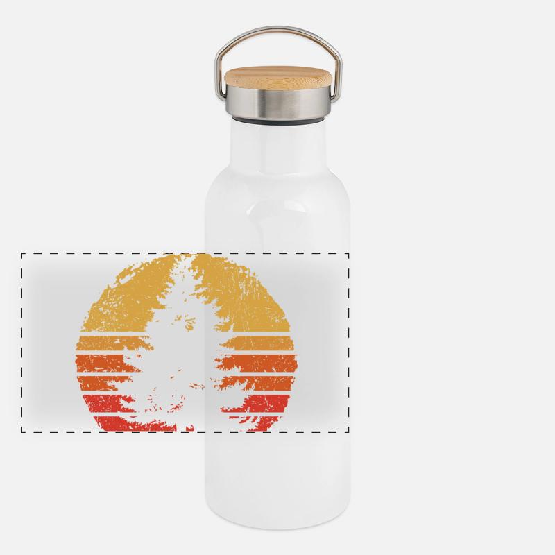 Sunset Pine Silhouette Panorama Thermosflasche mit Bambusdeckel