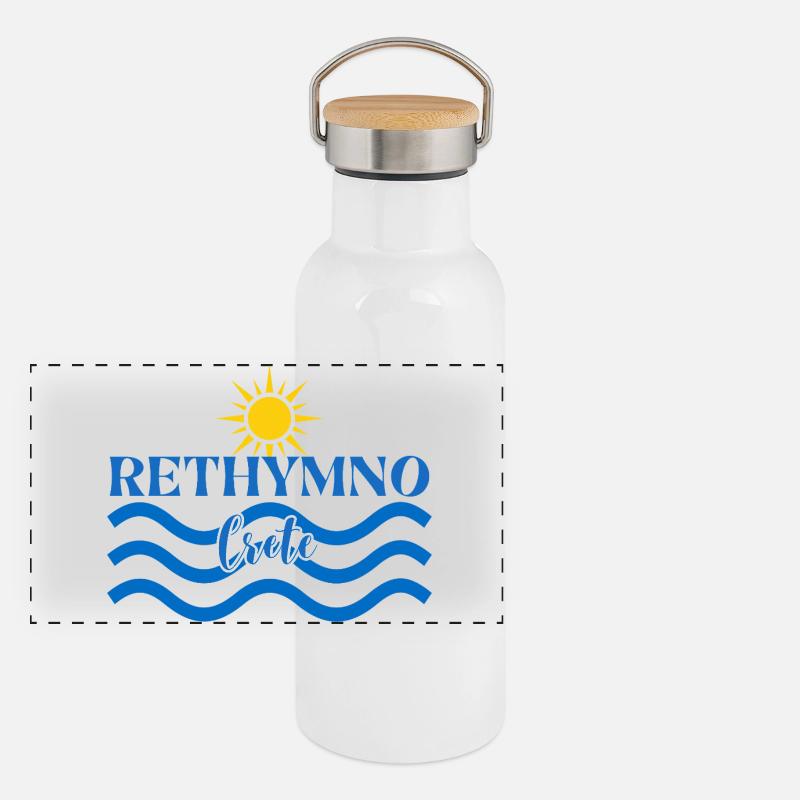 Rethymno Sunset Wave Design Panorama Thermosflasche mit Bambusdeckel