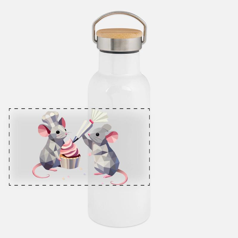 Zwei süße Mäuse verzieren gemeinsam einen Cupcake Panorama Thermosflasche mit Bambusdeckel