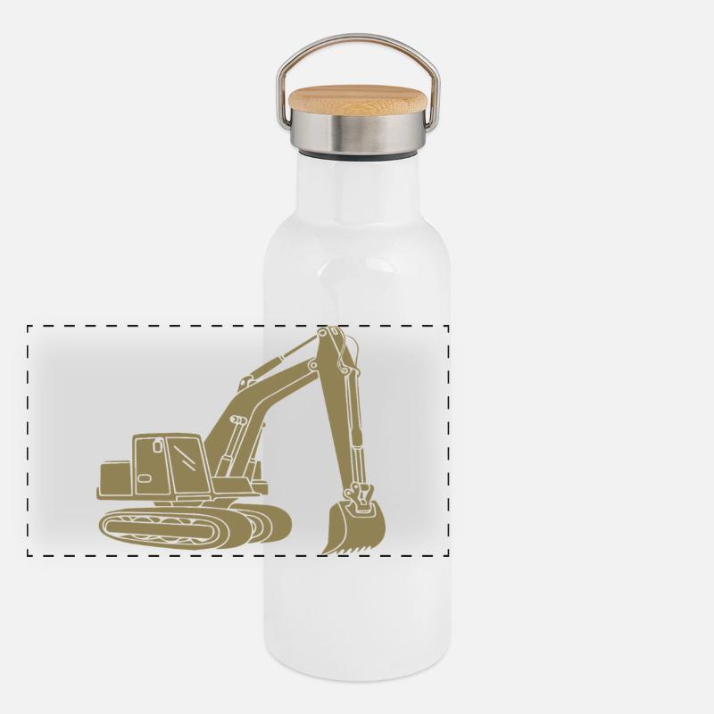 Excavator Silhouette Construction Equipment Operator Civil Engineering Panoramic Thermal Bottle with Bamboo Lid