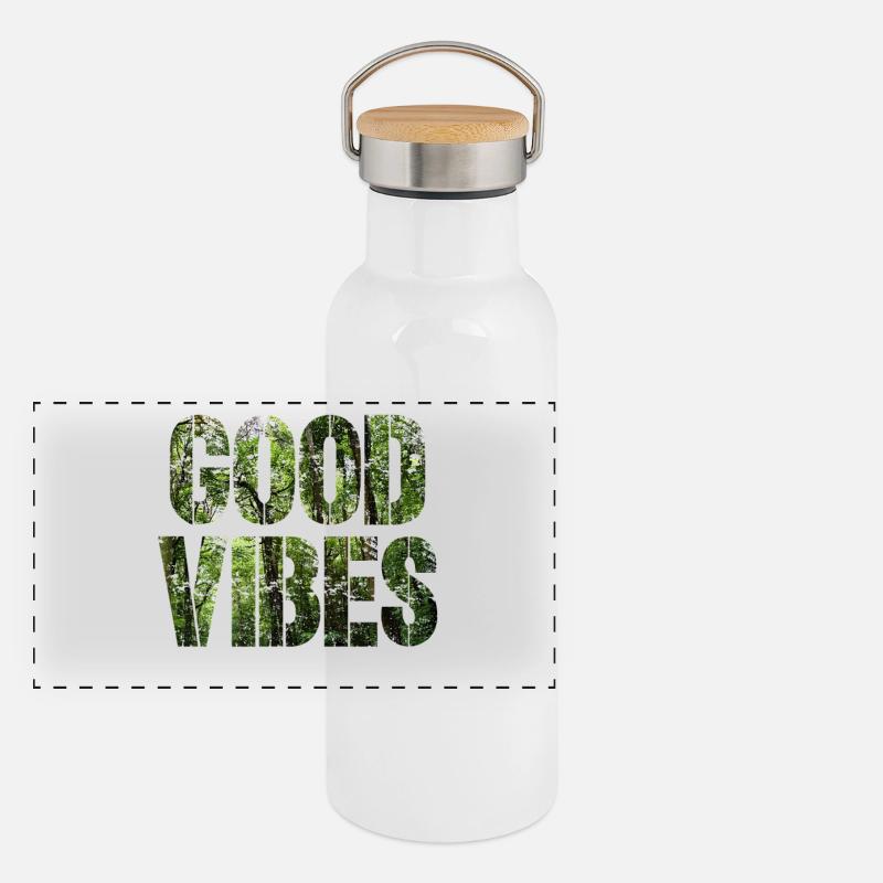 Gute Vibes Panorama Thermosflasche mit Bambusdeckel