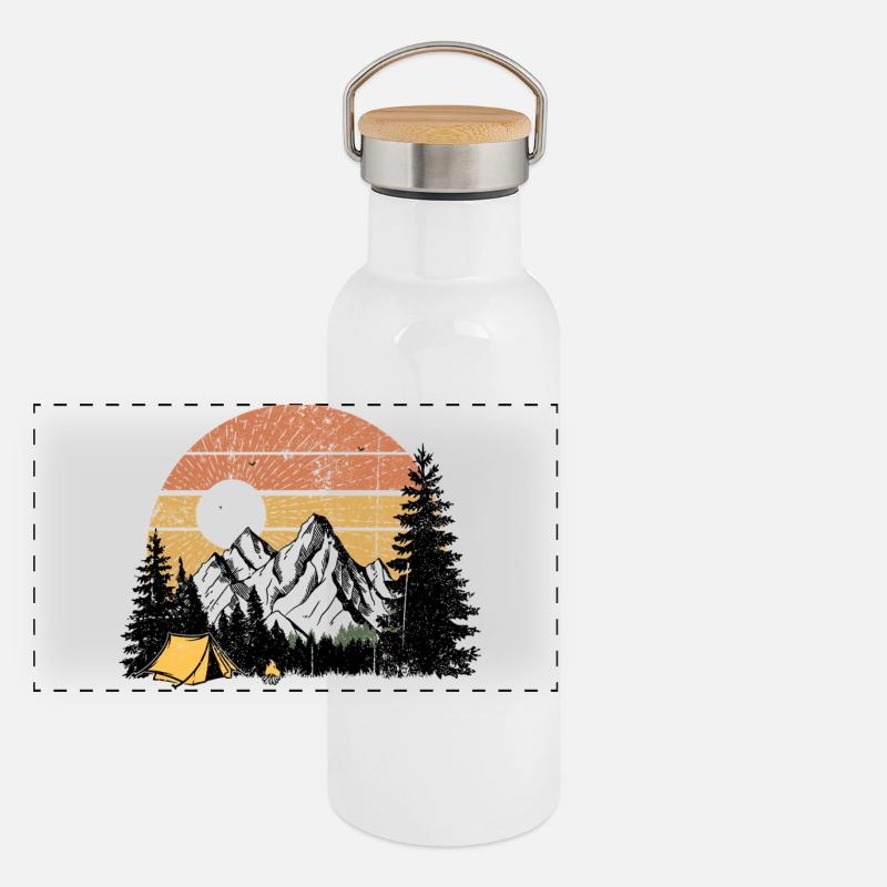 Sunset Mountain Wilderness Scene Panoramic Thermal Bottle with Bamboo Lid