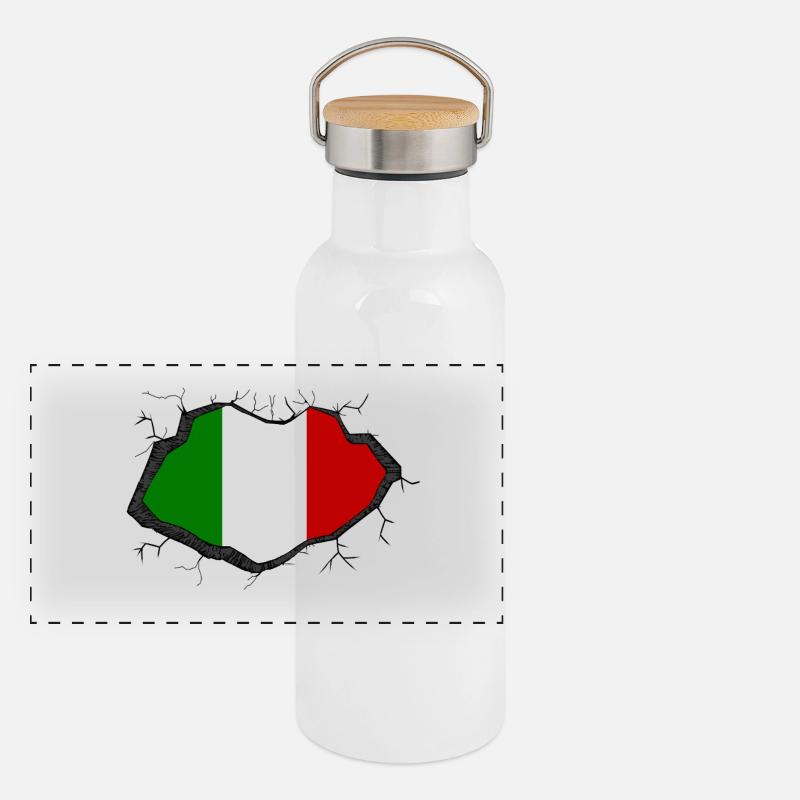 Drapeau italien Gourde isotherme avec bouchon en bambou