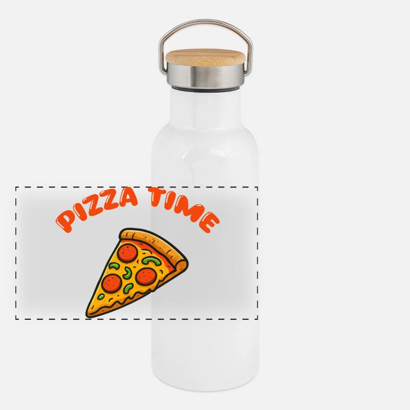 Pizza Comic Panorama Thermosflasche mit Bambusdeckel