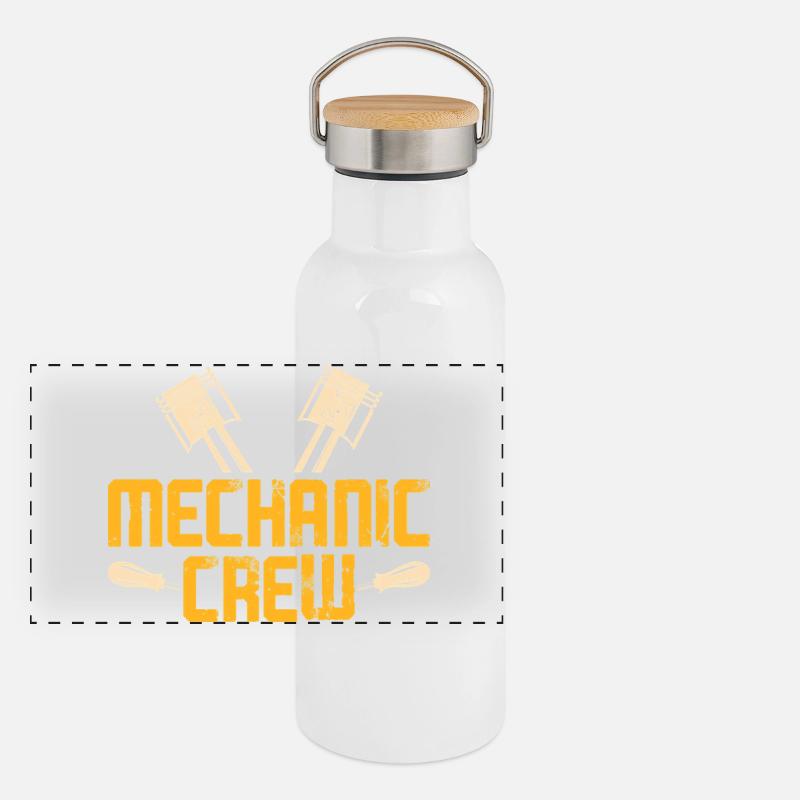 KFZ Mechaniker Mechatroniker Schrauber Geschenk Panorama Thermosflasche mit Bambusdeckel