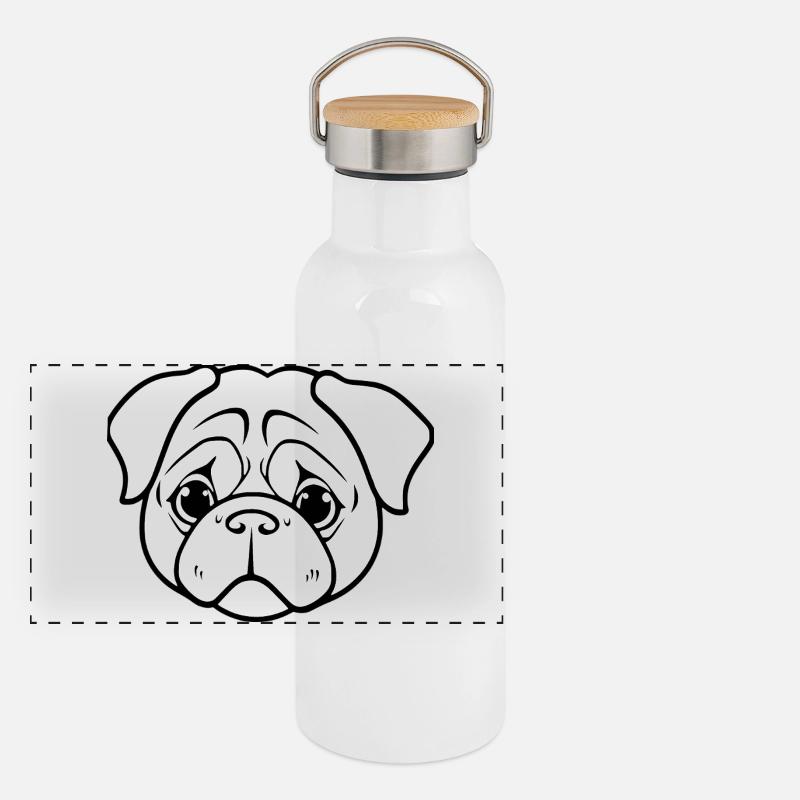 Mops Hunde T-shirt Panorama Thermosflasche mit Bambusdeckel