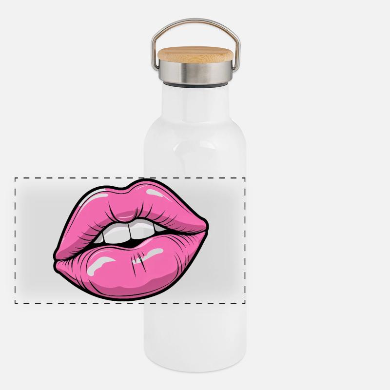 Lèvres Pop Art en Rose Gourde isotherme avec bouchon en bambou
