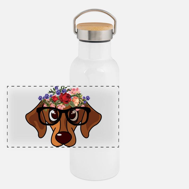 Niedliche Dackelkranz-Hundebrille Panorama Thermosflasche mit Bambusdeckel