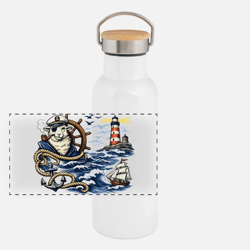 Moutons marins dans la tempête Gourde isotherme avec bouchon en bambou