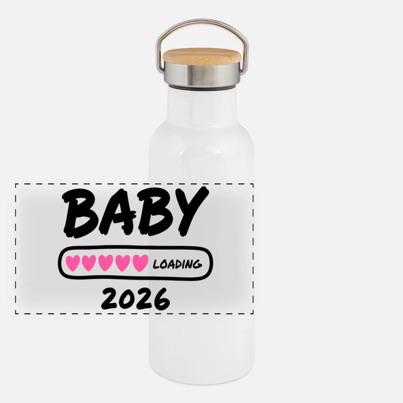 Baby Loading 2026 Schwangerschaft Eltern Panorama Thermosflasche mit Bambusdeckel