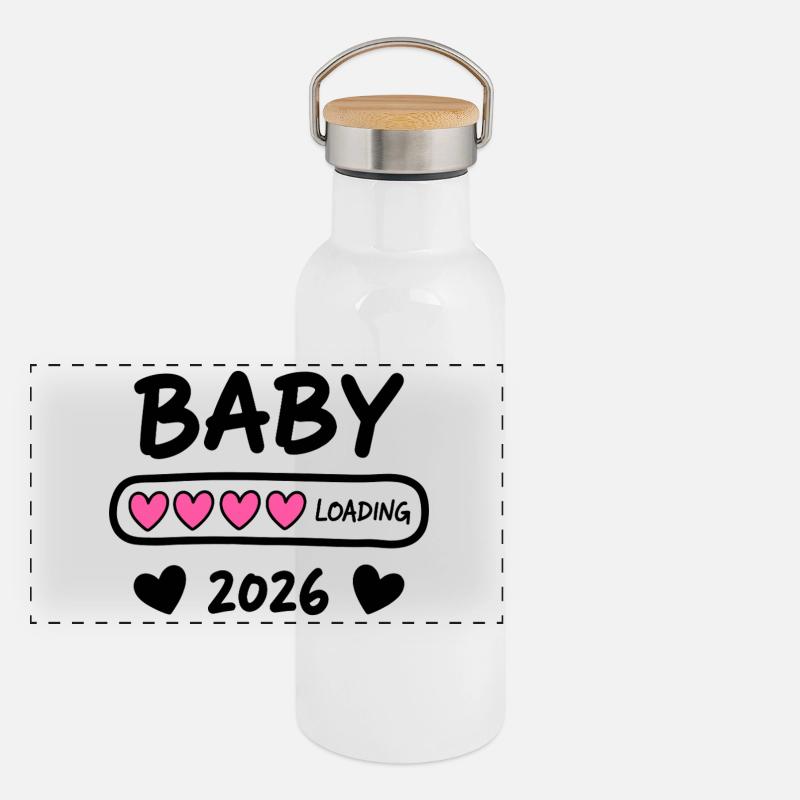 Baby Loading 2026 Schwangerschaft Eltern Panorama Thermosflasche mit Bambusdeckel