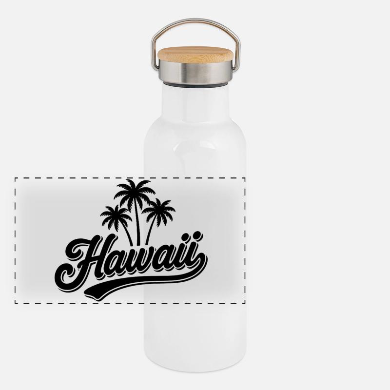 Ambiances d’été hawaïenne avec palmiers et mer Gourde isotherme avec bouchon en bambou