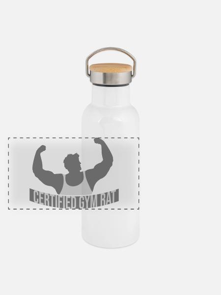 Certified Gym Rat Lustig Fitness Training Spruch - Panorama Thermosflasche mit Bambusdeckel - Weiß - Vorne