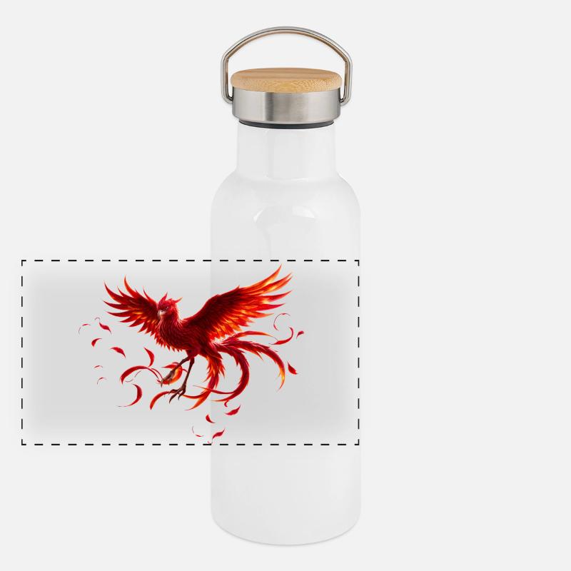 Phénix écarlate en vol Gourde isotherme avec bouchon en bambou
