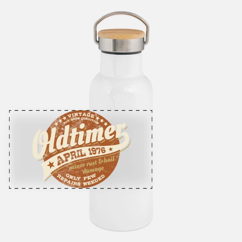 Oldtimer April 1976 - Geburtstag - Geschenk Panorama Thermosflasche mit Bambusdeckel