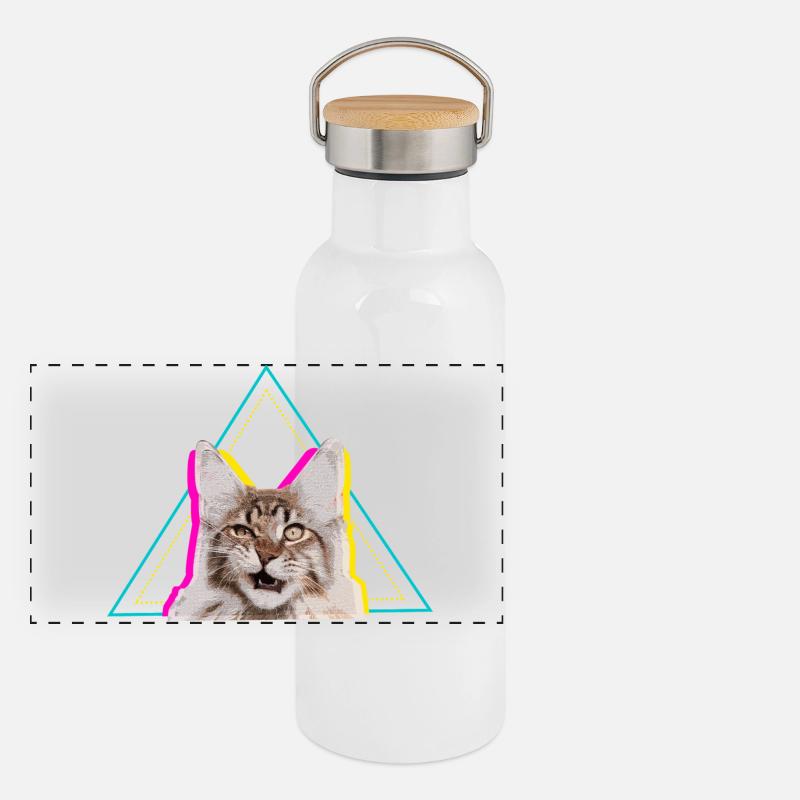 Art géométrique en forme de chat néon Gourde isotherme avec bouchon en bambou