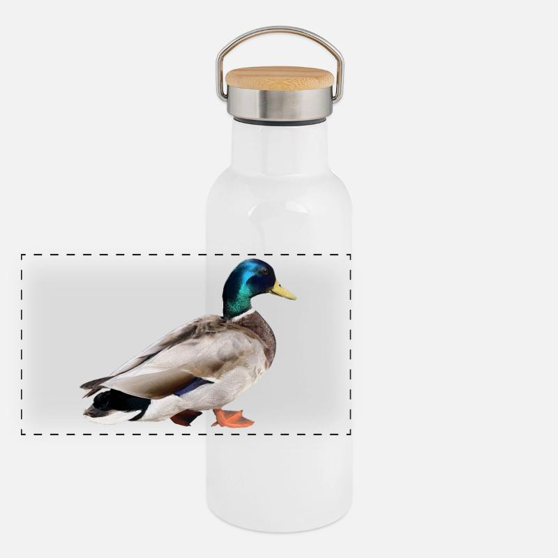 Stockente Männchen Panorama Thermosflasche mit Bambusdeckel