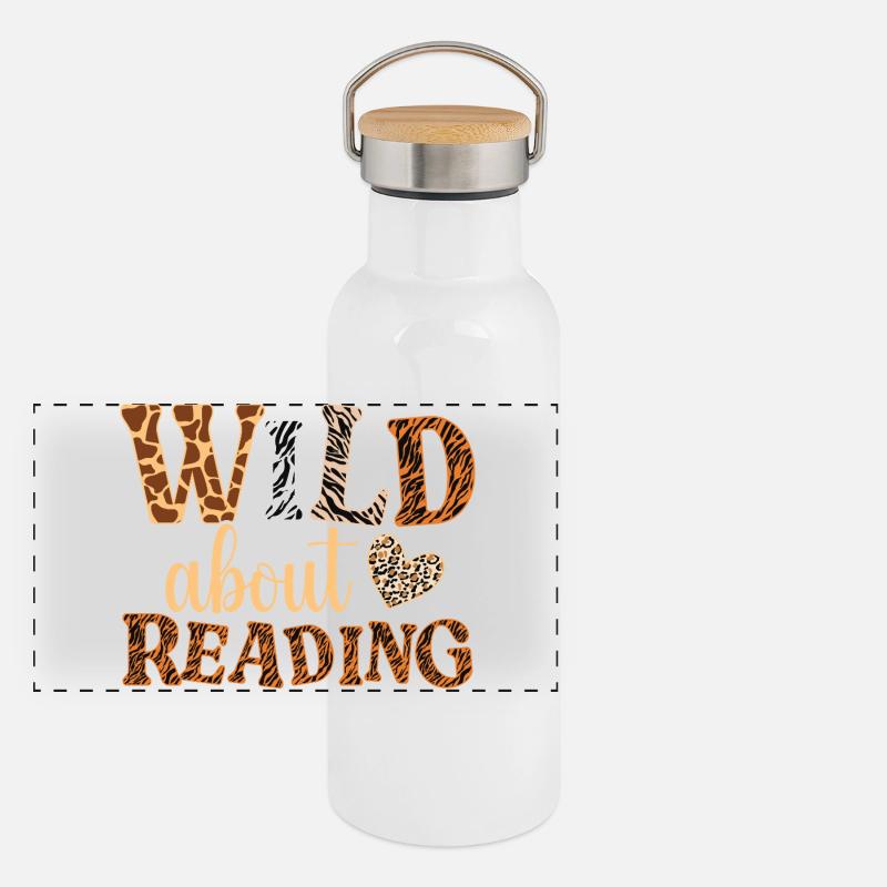 WILD about Reading: Animal Pattern Letters Panoramic Thermal Bottle with Bamboo Lid