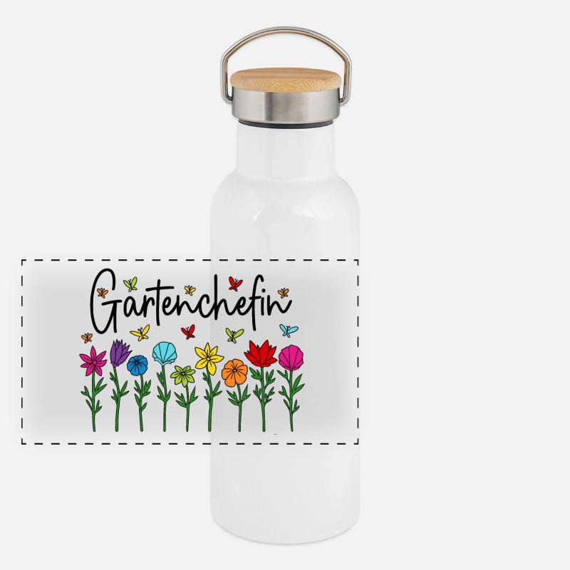 Garten Chefin Blumen Gartenarbeit Gartenchefin Panorama Thermosflasche mit Bambusdeckel