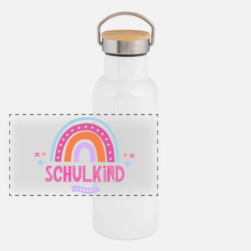 Schulkind Regenbogen Pink für Mädchen Boho Panorama Thermosflasche mit Bambusdeckel