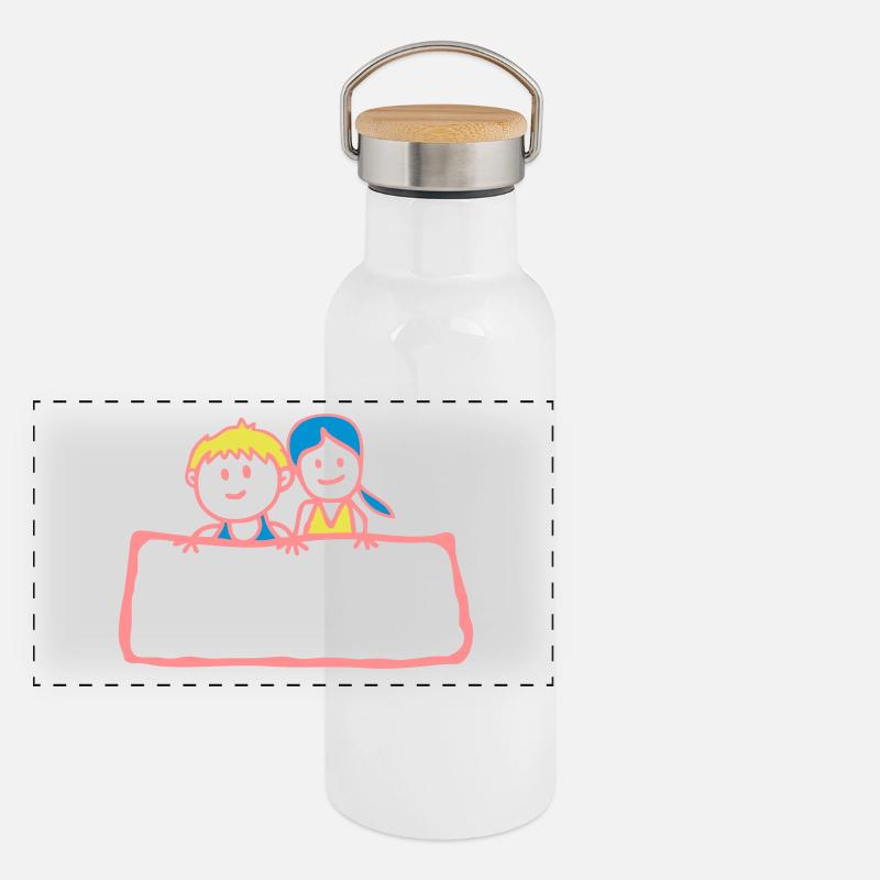 Zeichen-Panel Junge Mädchen Partei anniv Panorama Thermosflasche mit Bambusdeckel