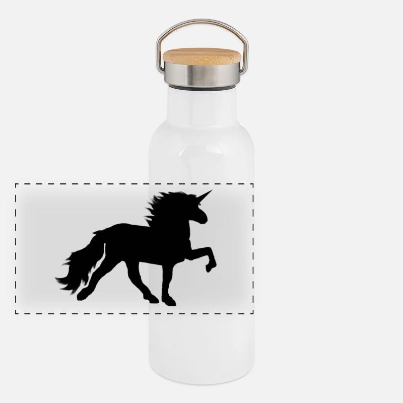 Einhorntoelter schwarz Panorama Thermosflasche mit Bambusdeckel