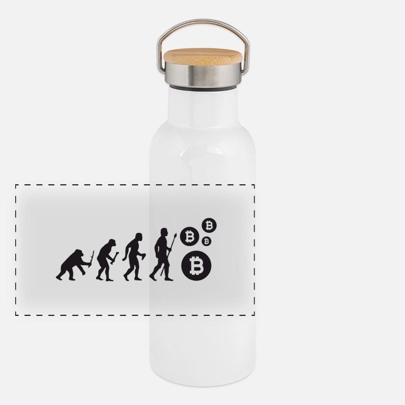 Evolution Bitcoin Bit Coin Shirt Panorama Thermosflasche mit Bambusdeckel