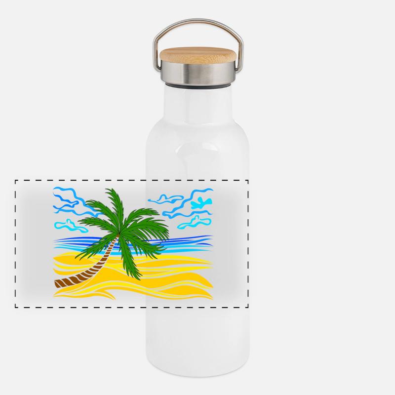 palm tree on the beach Panoramic Thermal Bottle with Bamboo Lid