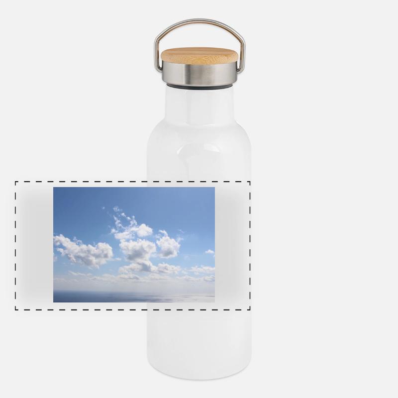 Awesome Blue Sky Clouds Pattern - Summer Vacation Panoramic Thermal Bottle with Bamboo Lid