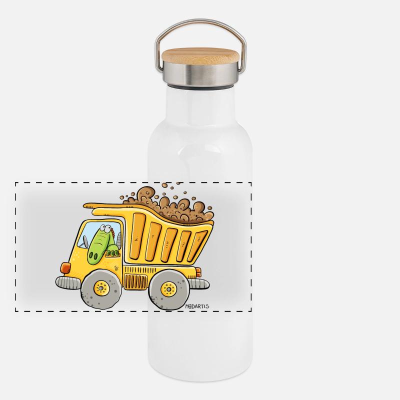 Camion à benne basculante avec chantier de crocodile I garçons Gourde isotherme avec bouchon en bambou
