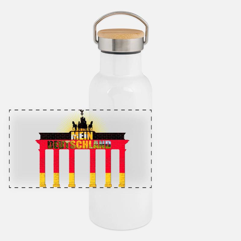 Germany Brandenburg Gate Black Red Gold Panoramic Thermal Bottle with Bamboo Lid