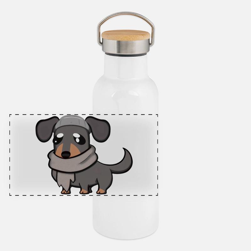 dackel grau Panorama Thermosflasche mit Bambusdeckel