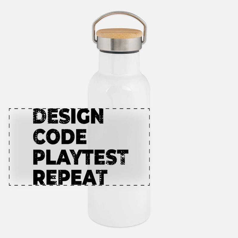 Design Code Spieltest Wiederholung Panorama Thermosflasche mit Bambusdeckel
