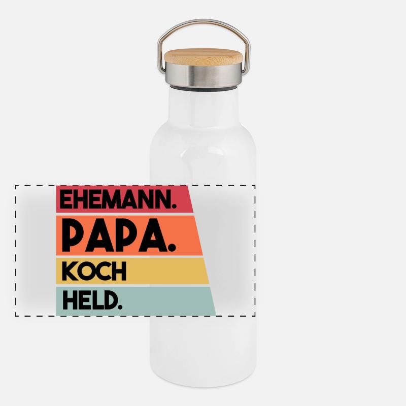 Ehemann Papa Koch Held Panorama Thermosflasche mit Bambusdeckel