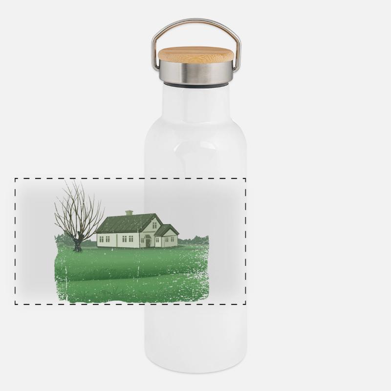 Haus mit kahlem Baum dirty effect Panorama Thermosflasche mit Bambusdeckel