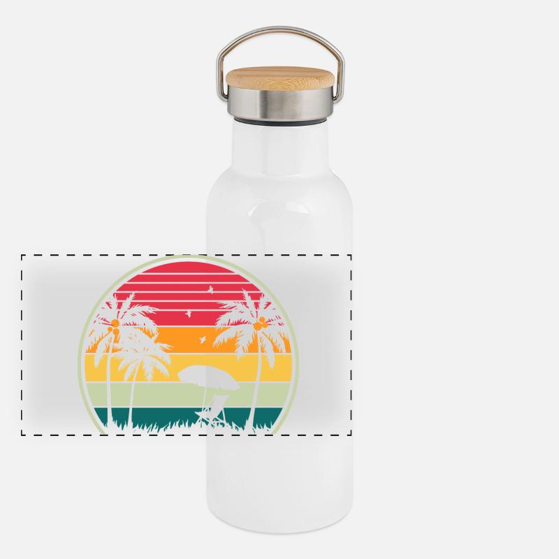 Coucher de soleil plage rétro Gourde isotherme avec bouchon en bambou