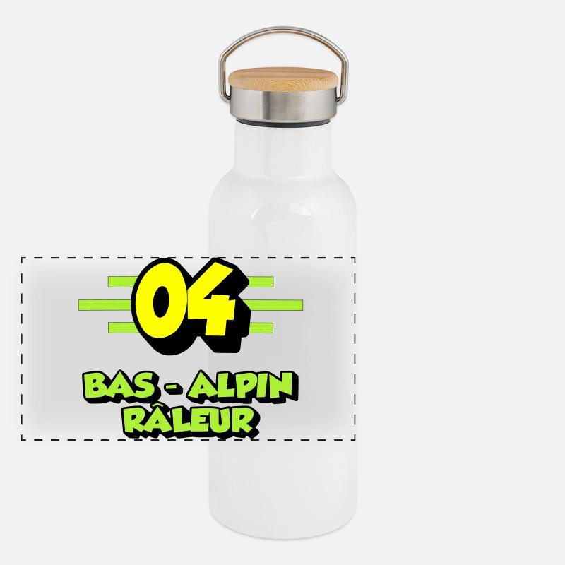 Grummelnder Alpenboden Panorama Thermosflasche mit Bambusdeckel