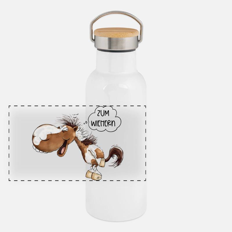 Zum Wiehern Pferd Schecke Lustiges Pferd Panorama Thermosflasche mit Bambusdeckel