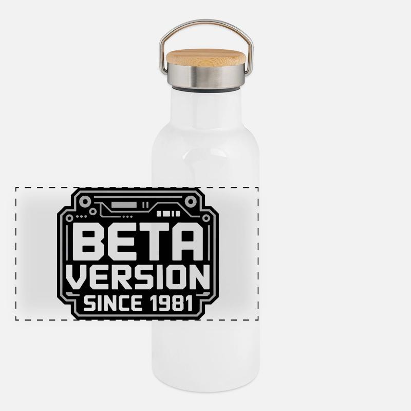 Conception de logo Retro Tech - Gourde isotherme avec bouchon en bambou - blanc
