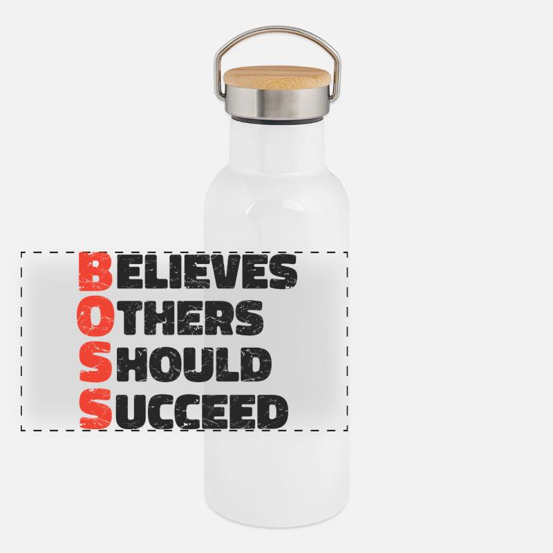 Conception de citation motivationnelle inspirante sur le point de vente Gourde isotherme avec bouchon en bambou